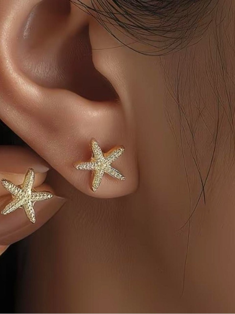 Gold Starfish Stud Earrings - Women Jewelry